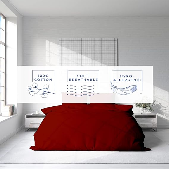 Homi Drapes 100% Egyptian Cotton 3 Piece Duvet Cover Set - Breathable All Season Comforter Cover with Zipper Closure & Corner Ties Sateen Weave (Burgundy, King)
