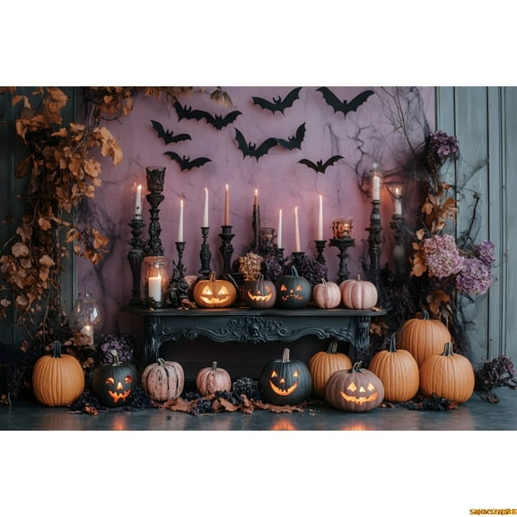 Hallowe Interior Theme Newborn Baby 1st Birthday Photography Backdrop Purple Wall Kids Portrait Background Party Photo r