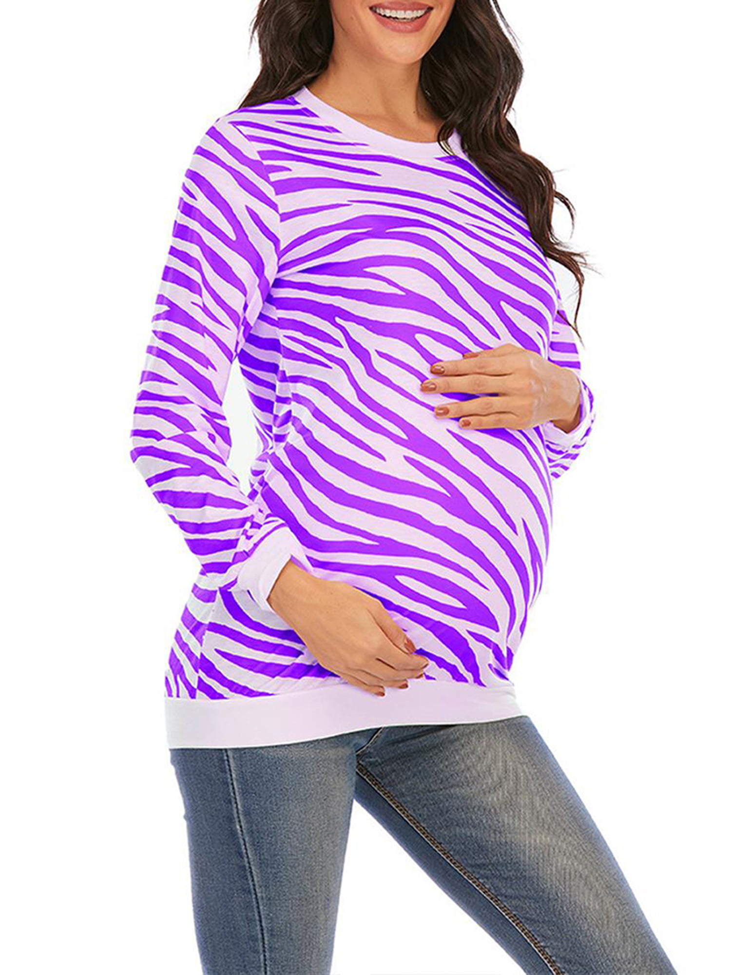 Womens Stripe Maternity T-shirt Tee Tops Long Sleeve Pregnancy Casual Blouse 