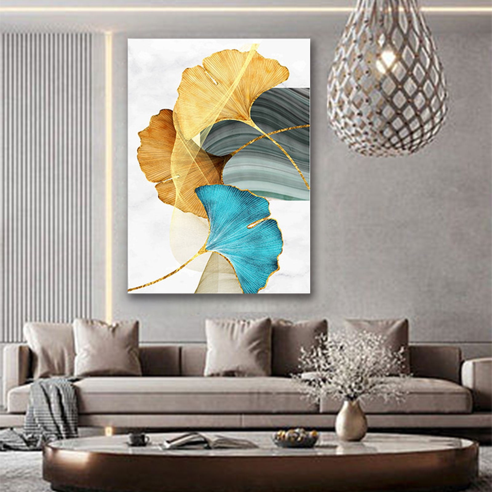 WNG Abstract Wall Art Painting Blue Green Yellow Gold Leaf Canvas Print  Wall Artwork Pictures Ready to Hang For Living Room Bedroom Office Home  Decoration