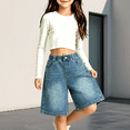 thumbnail image 5 of EnJoCho Girls' Denim Shorts Elastic Waist Loose Wide Leg Jean Shorts Kids Casual Knee Length Trousers School Unifor𝗆 Jorts for Teen For 4-16Years, 5 of 6