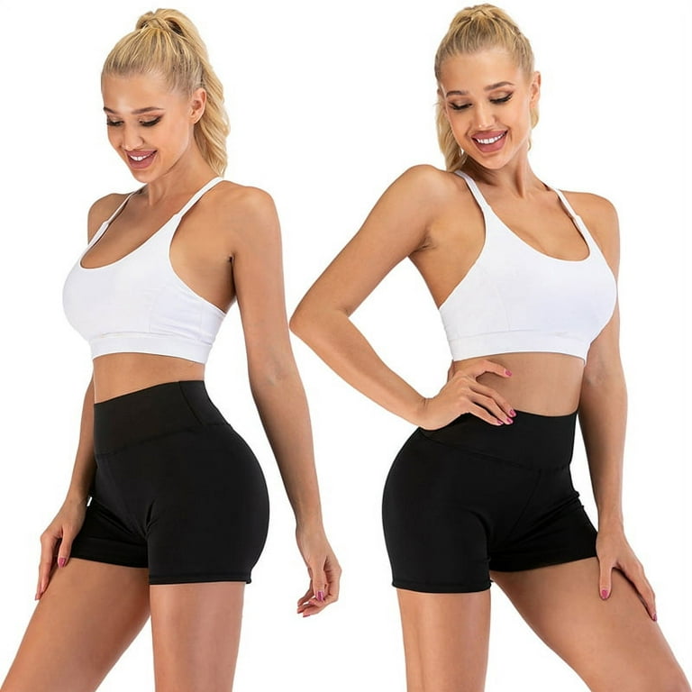  Women Workout Yoga Shorts - Premium Soft Solid Stretch  Cheerleader Running Dance Volleyball Short Pants Black Petite 3X Small