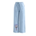 thumbnail image 6 of Cagogo Women's Floral Wide Leg High Waisted Trousers with Pockets Casual Vacation Ankle Pants Loose Elastic Waist Palazzo Summer Beach Travel Trousers, Sky Blue L, 6 of 7