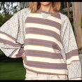 thumbnail image 2 of Sudadera con Cuello Redondo y Estampado Floral A Rayas con Bloques de Color para Mujer, Estilo Y2K Marrón S, 2 of 3