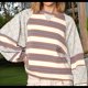 thumbnail image 2 of Sudadera con Cuello Redondo y Estampado Floral A Rayas con Bloques de Color para Mujer, Estilo Y2K Marrón L, 2 of 3