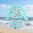 thumbnail image 5 of Huowey Girls Stylish Two Piece Swimwear Rash Guard Long Sleeve Raglan Sleeve Crewneck Tops Fashionable Swimsuit Floral Print Shorts Comfortable Fit Swimming Beach Pool Swimsuits,Green,12-13 Years, 5 of 7