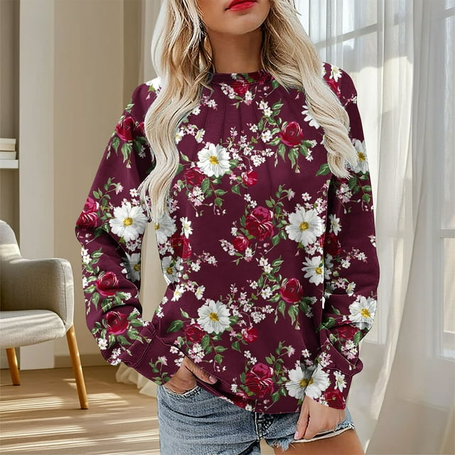 Heisall Womens Hoodies Spring Autumn Non-positional Print Fashion Casual Loose Ribbed Design Crewneck 2025 New Arrival Tops