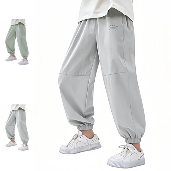 UJNDER Boy's Lightweight Ice Silk Long Athletic Trousers with Comfortable Fit and Easy Mobility Boys Sweatpants,Grey,13-14 Years