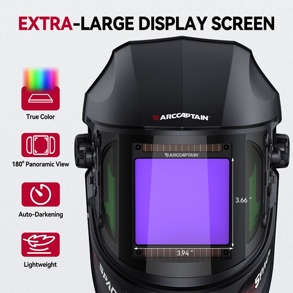 ARCCAPTAIN Auto Darkening Welding Helmet, True Color, 182° Panoramic Wide View, Viewing Screen, Solar Powered, for Welding Grinding Cutting Work