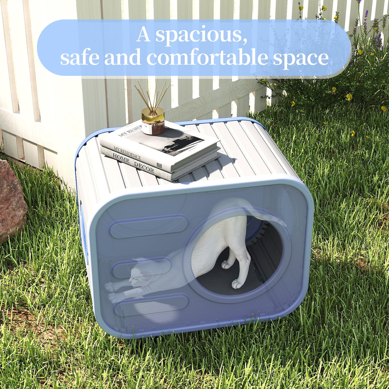 EasyUp Cat House for Indoor & Outdoor Cats, Resin Weatherproof Cat House with Camera-Shaped Design, Versatile for Home & Yard Use(Blue&Grey)