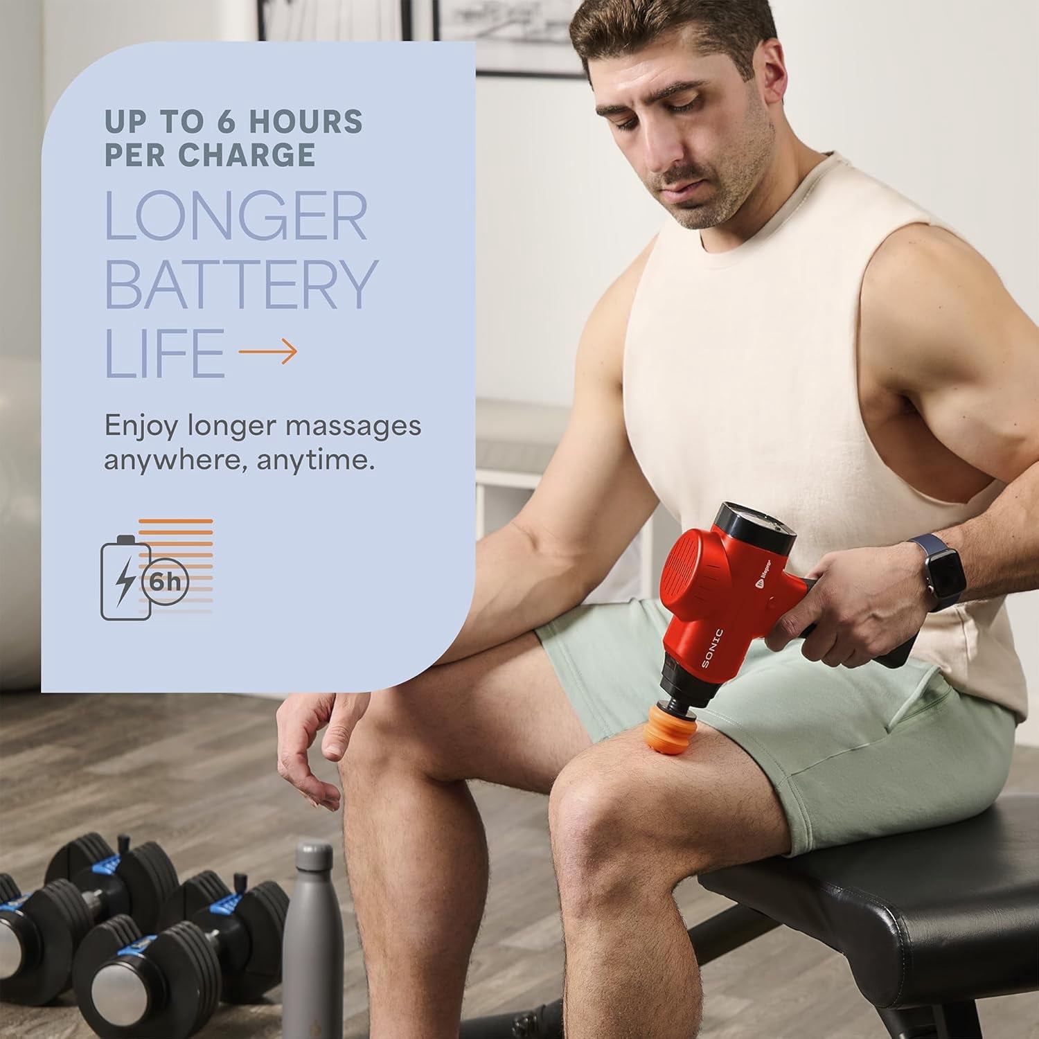 LifePro Sonic Massage Gun – Deep Tissue Handheld Massager Gun for Back & Body with 8 Heads, 6 Speeds – Portable Percussion Muscle Gun for Athletes - Red