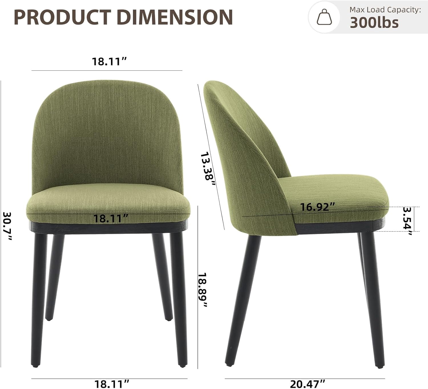 GARVEE Upholstered Dining Chairs Set of 6,Mid-Century Modern Dining Chair with Rubberwood Legs,Green