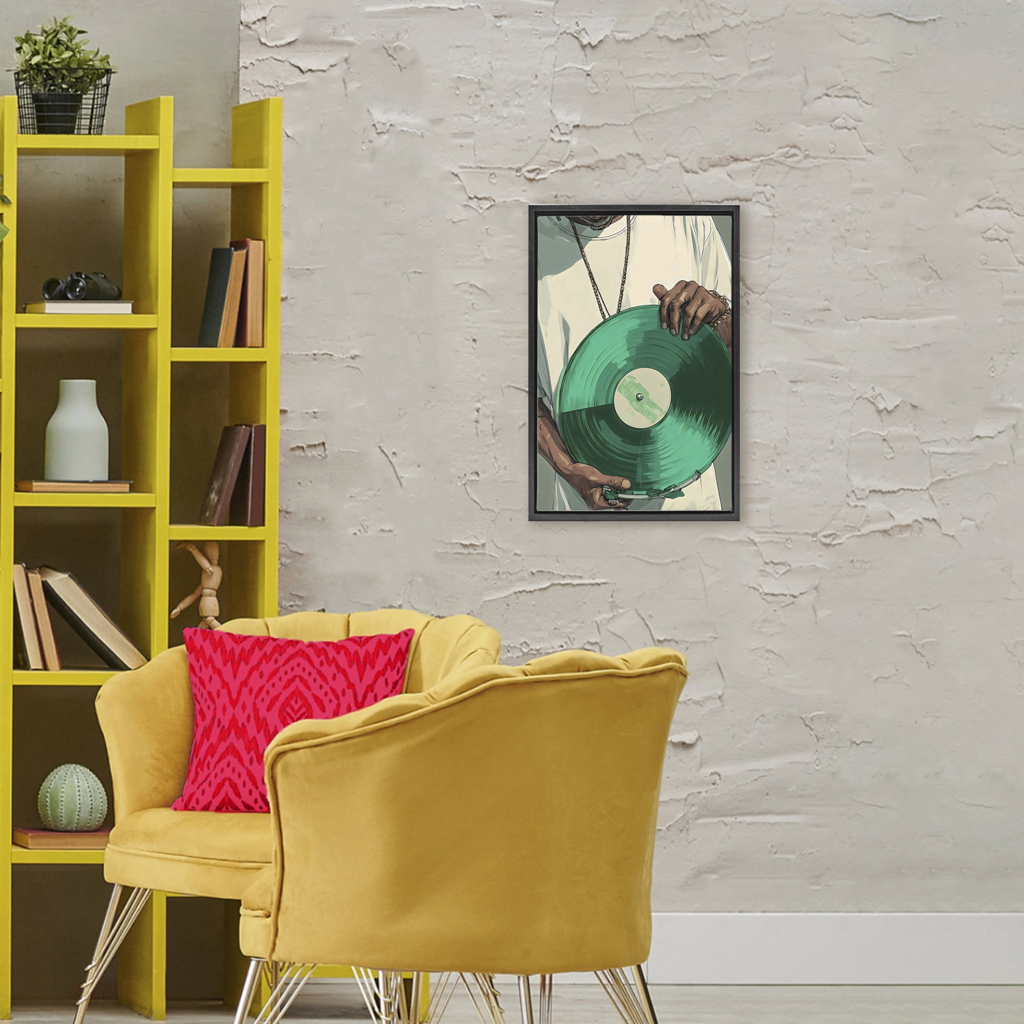 Stupell Industries Green Vinyl Record Portrait Black Framed Floater Canvas Wall Art, design by Franklyn Gregory