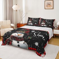 Homewish Kawaii Snowman 4 Pieces Queen Sheet Sets For Children Teens Adults,Happy Christmas Xmas Ultra Soft Flat Sheet,Red Sparrow Queen Fitted Sheet,Super Cozy Room Decor