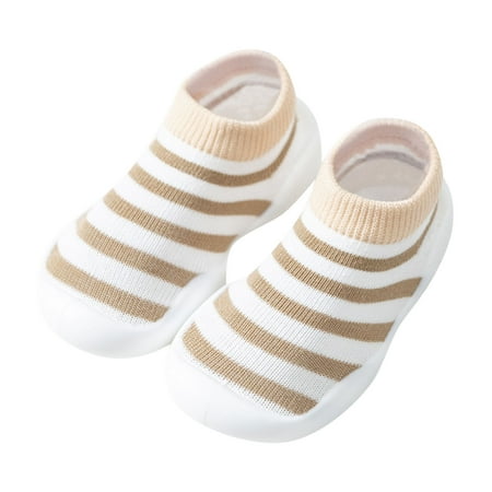 

yinguo toddler kids baby boys girls shoes first walkers striped plaid antislip socks shoes prewalker sneaker brown 22