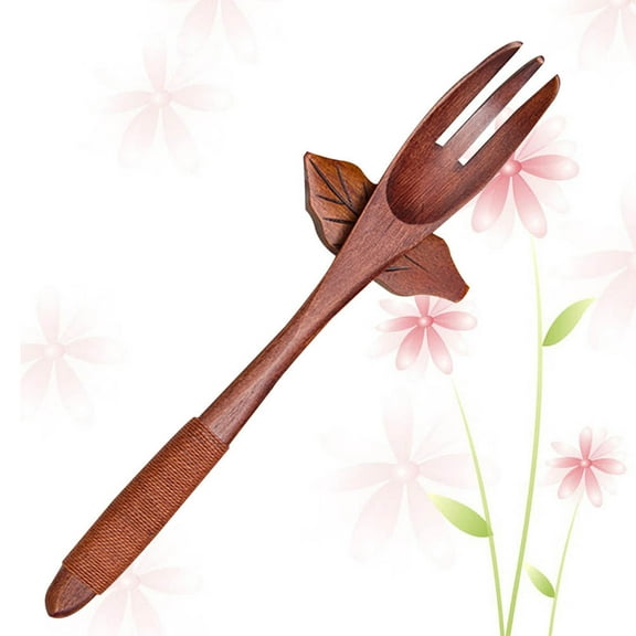 Supvox Spaghetti Forks for Eating Brown Wooden Kitchen Fork 1Pack