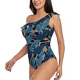 thumbnail image 3 of Yiaed Blue Leaves A Print Women One Piece Swimsuits Tummy Control One Shoulder Bathing Suits Pattern Ruffle Swimwear-Large, 3 of 8