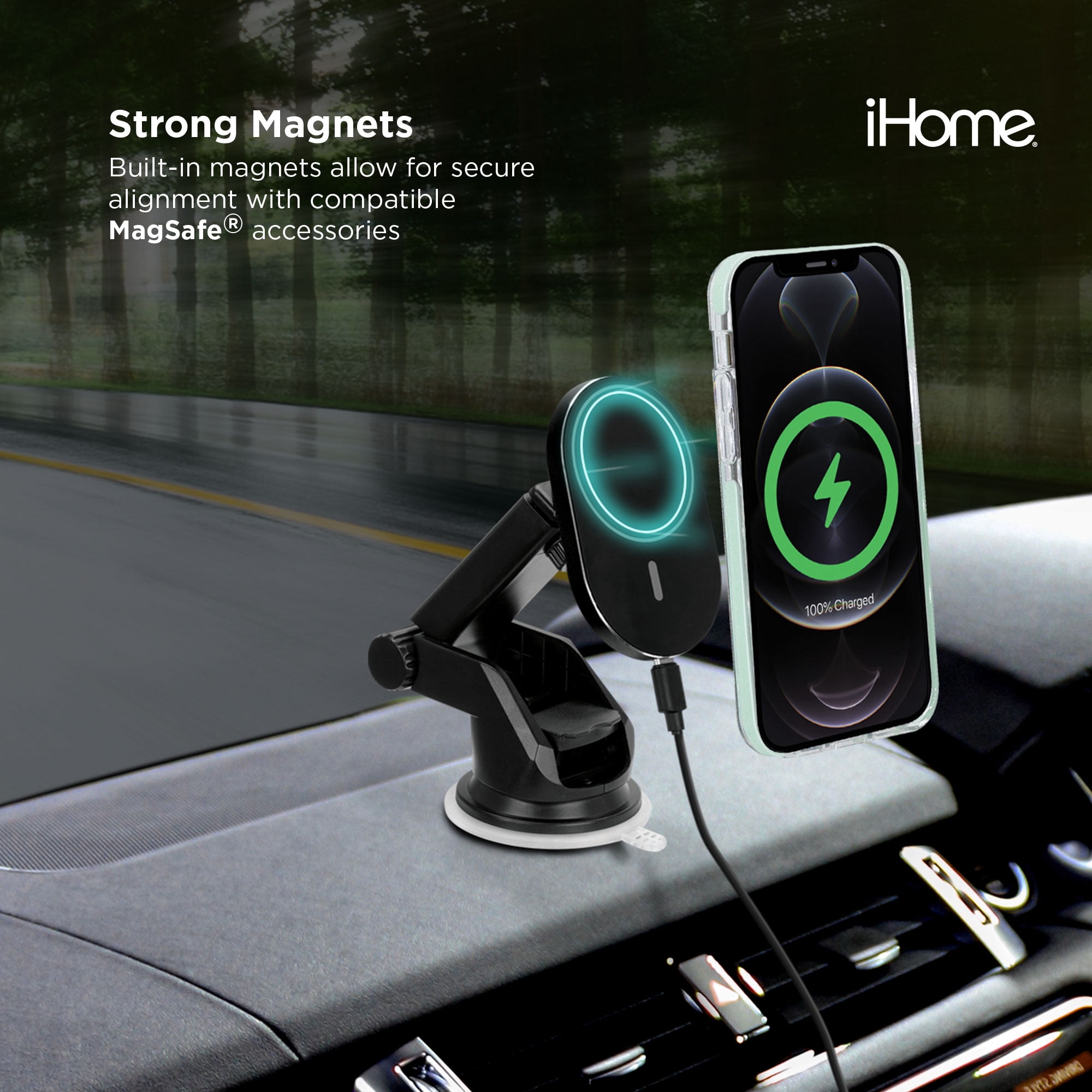 iHome Magnetic Silicone Velo Case, Slim & Shock Absorbent, MagSafe Compatible (iPhone 12/12 Pro, Mint)
