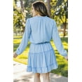 thumbnail image 3 of Robe Mini à Volants à Manches Longues Col en V Bleu Clair pour Femmes, 3 of 16