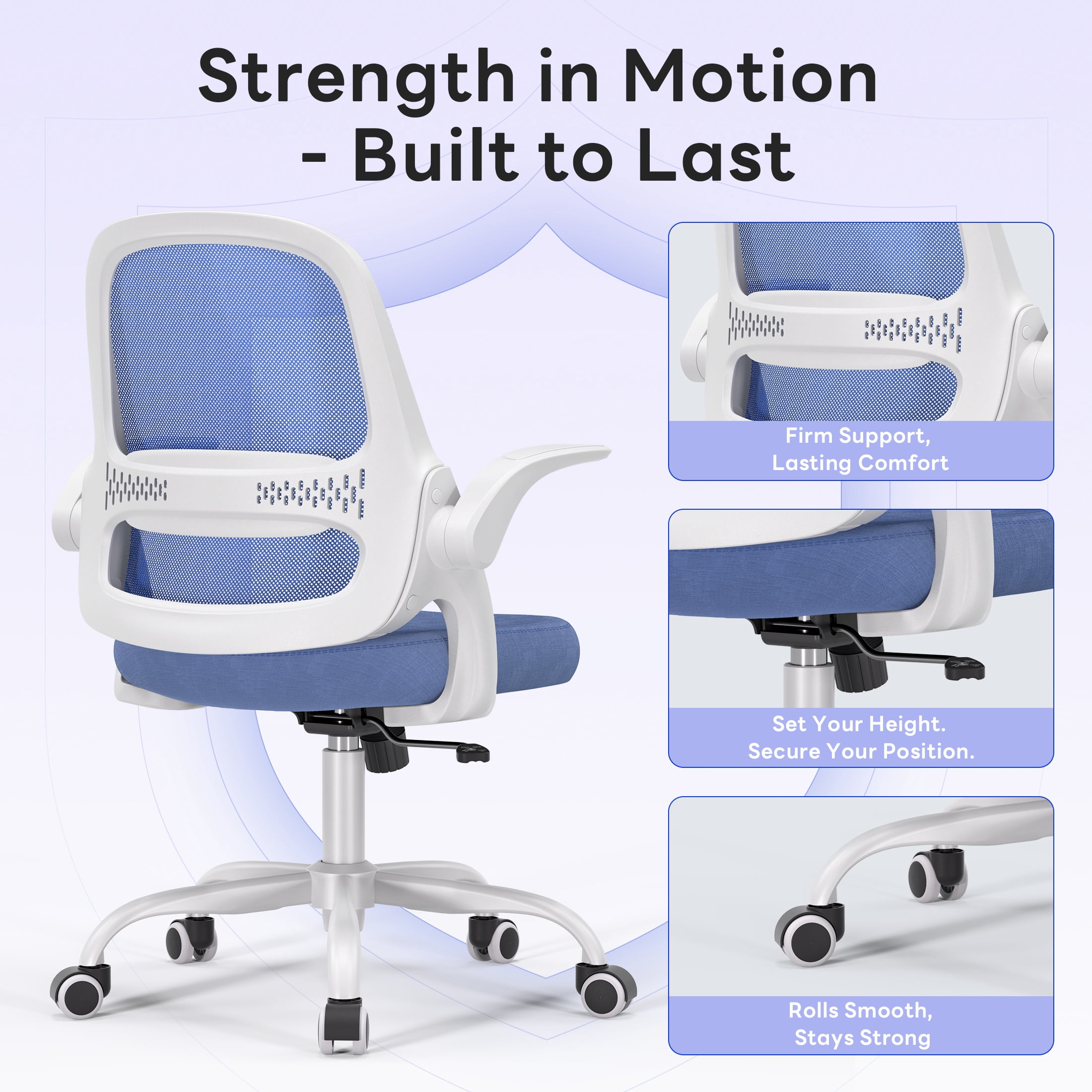 TMV Ergonomic Mesh Office Chair - High Back Gaming Desk Chair, Computer Chair with Lumbar Support & Wheels, Modern Vanity Chair for Home Office,Living Room,Bedroom,Blue