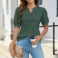 thumbnail image 3 of Blooming Jelly Womens Dressy Casual Tops Puff Sleeve Work Blouses Pleated V Neck T Shirts, 3 of 4