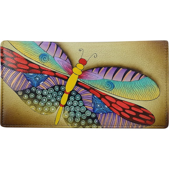 Anna by Anuschka Portefeuille en Cuir Véritable Peint à la Main pour Femmes - 5 Pochettes pour Cartes de Crédit et 3 Fenêtres d'Identification