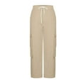 thumbnail image 4 of ITSAME Cargo Pants for Womens, Drawstring Multi-Pockets Straight Leg Fashion Travel Hiking Trousers Khaki M, 4 of 6