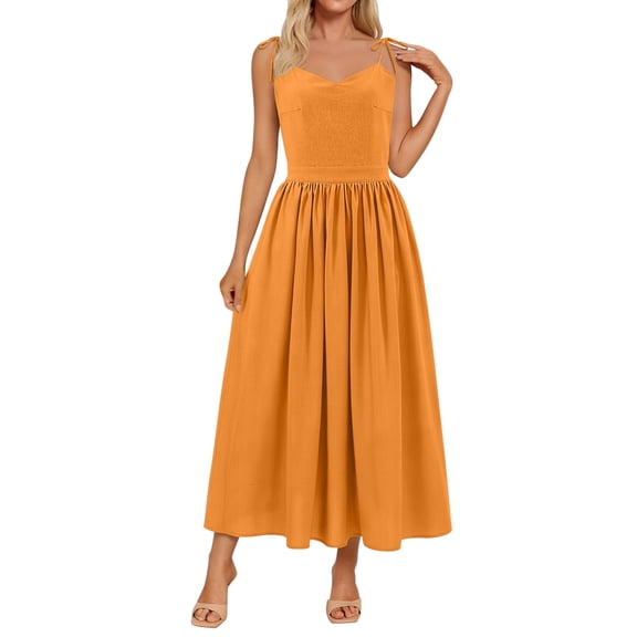 Elara Women's Lace Up Long Dress Summer High Waistline Spaghetti Strap Dress
