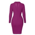 thumbnail image 4 of Pisexur Robe de Travail pour Femmes, Style Bureau, Croisée, Unie, Col Rabattu, Robe Blazer, Manches Longues, Boutons, Robe Moulante Formelle, 4 of 5