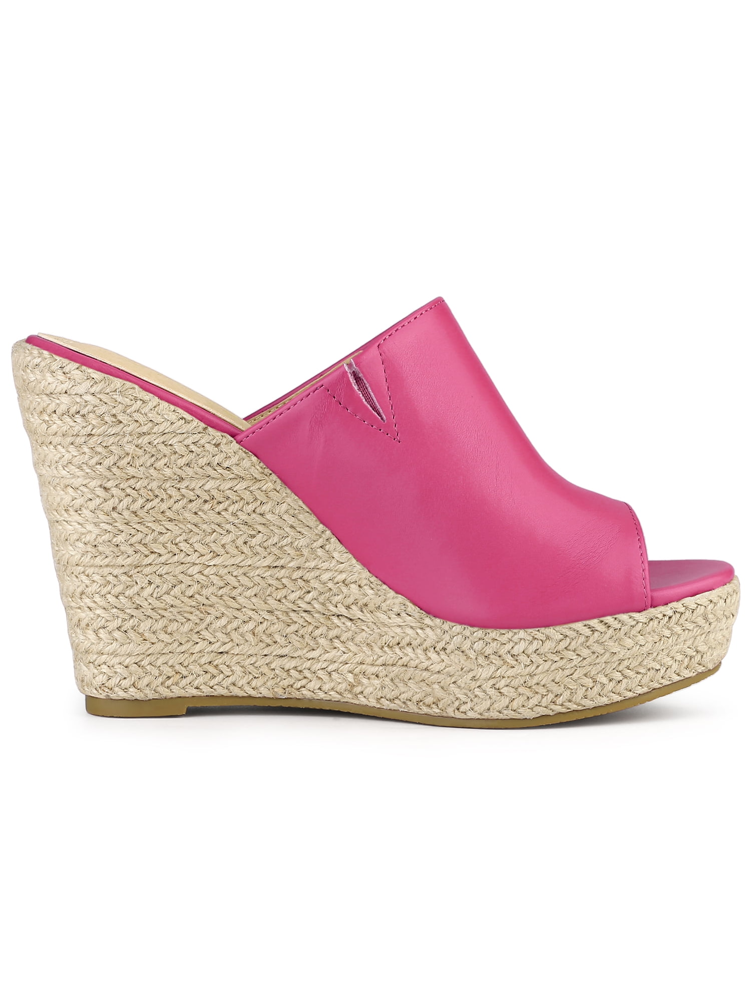 DARING DIVA Women's Slip on Platform Sandals Espadrilles Wedges Slides Mules Hot Pink 8.5