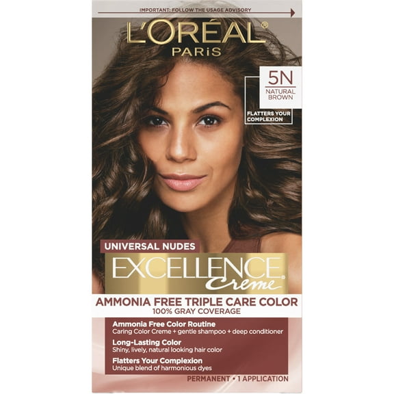 L'Oreal Paris Excellence Universal Nudes Permanent Hair Color, 5N Natural Brown, 1 kit