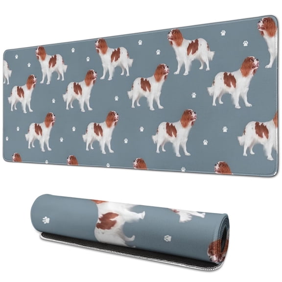 Long Mouse Pads for Desk,King Charles Cavalier Desk Mats on Top Of Desks, Desk Mouse Pad Extra Large with 3mm Non-Slip Base and Stitched Edge for Gaming,Office,Work,Home 31.5"x11.8"