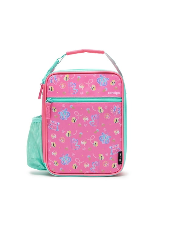 Contigo Kids Insulated Reusable Lunch Box with Antimicrobial Liner and Water Bottle Holder, in Pink