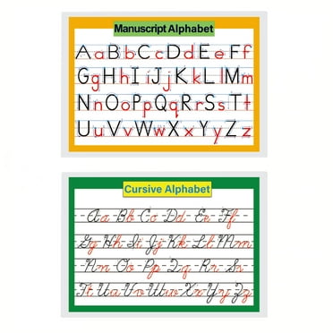 2 Pcs/set 26 Alphabet Cursive Training & Manuscript Chart for Classroom Decora, Homeschool Supplies for Kindergarten Preschool Elementary School（A4）