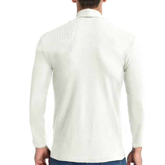 Hinvhai Seasonal Clearance Men Solid Ribbed Slim Fit Knitted Pullover Turtleneck Sweater Base Shirt White 10(XL)
