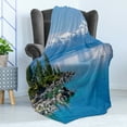 thumbnail image 4 of Landscape Soft Flannel Fleece Blanket, Blue Waters of Lake Tahoe Snowy Mountains Pine Trees Rocks Relax Shore, Cozy Plush for Indoor and Outdoor Use, 50" x 60", Pale Blue Green Grey, by Ambesonne, 4 of 5