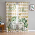thumbnail image 3 of Sheer Curtains 108 inches Long, Fall Thanksgiving Pumpkin Cabbage Leaves Plaid Light Filtering Sheer Window Curtains Rod Pocket Voile Drapes for Bedroom Living Room, 52"W x 108"L 2 Panels, 3 of 7