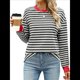 thumbnail image 2 of Tops Tipo Túnica para Mujer, Camisas A Rayas de Larga, Tops de Cuello Redondo Negro y Rojo L, 2 of 8