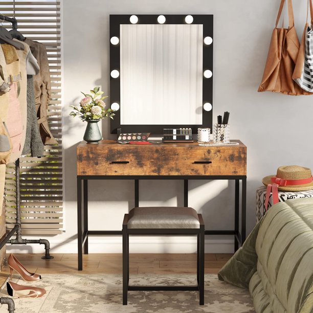 Tribesigns Vanity Set with Lighted Mirror, Makeup Dressing Table with 2