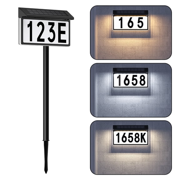 Solar Powered LED House Number Sign, Waterproof Outdoor Address Plaque, Auto Dusk to Dawn