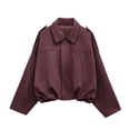thumbnail image 4 of VSSSJ Women's Bomber Jacket Loose Fit Zip Up Solid Color Textured Long Sleeve Lapel Collar Casual Fashion Coats Outerwear Tops Wine M, 4 of 5