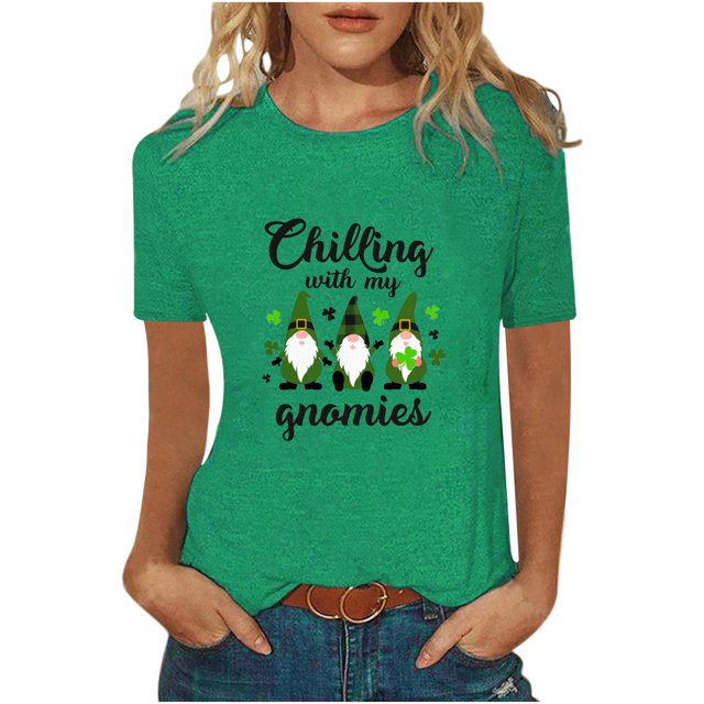 QIPOPIQ T-Shirts à Manches Courtes Col Rond pour Femmes T-Shirts de la Saint-Patrick T-Shirts Col Rond Trèfle T-Shirt Vert Chemise de la Saint-Patrick Imprimée T-Shirts Graphiques Offres