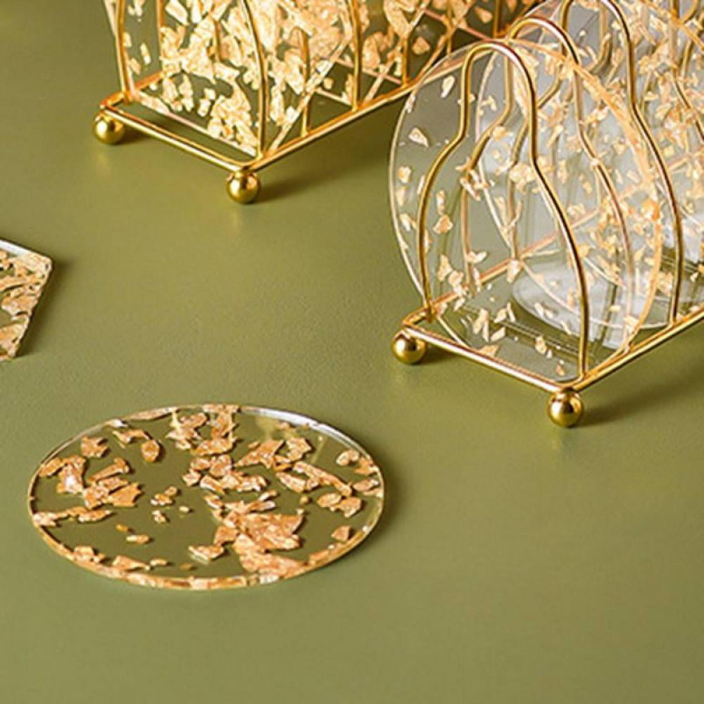 Clear Gold Foil Acrylic Coasters Round/Hexagon 0.3CM Thickening