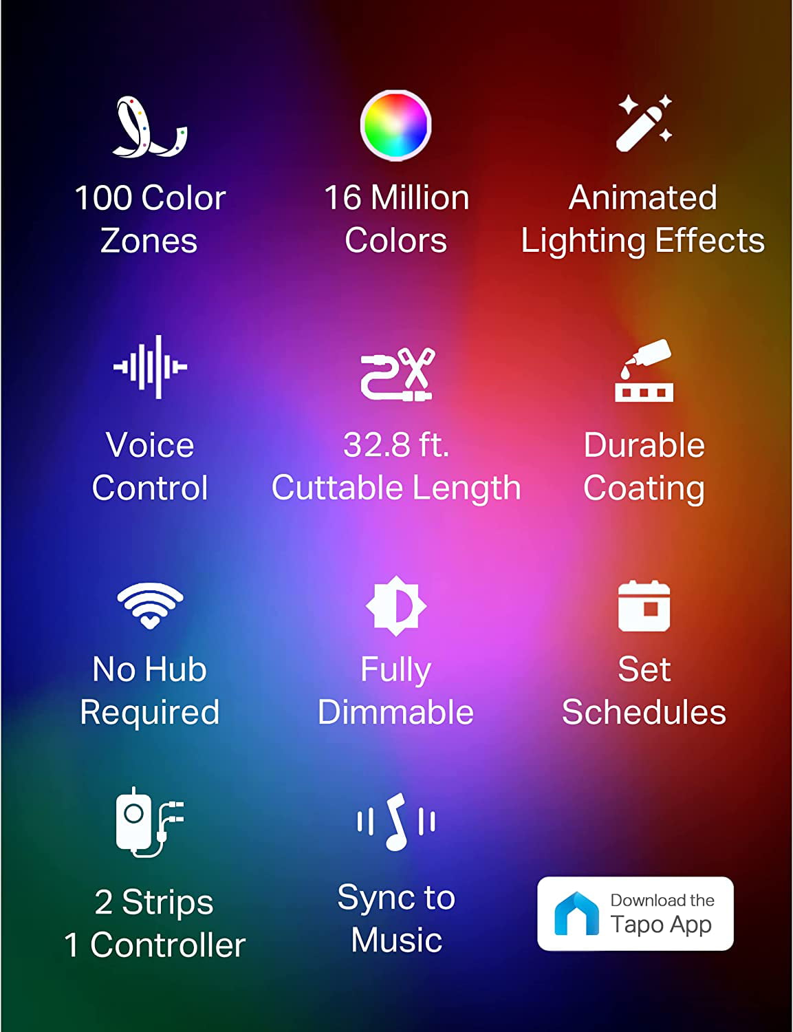 TP-Link Tapo Smart LED Light Strip, 16M RGB Colors, Sync-to-Sound