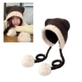 thumbnail image 6 of Teens Knit Windproof Hat with Pompoms Decor Outdoor Cat Ear Hat for Women, 6 of 15