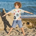 thumbnail image 3 of FORMRS Boys Rash Guard with Short Sleeves UPF 50+ Swim Shirts Sizes 3-12T, Beige Retro Flower, 3 of 6