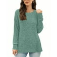 thumbnail image 5 of Lenpel Women's Tunic Tops Brushed Fleece Ribbed Knit Crew Neck Side Split Long Sleeve Shirts Casual Loose Blouses Fall Winter Outfits(Green,Small), 5 of 7
