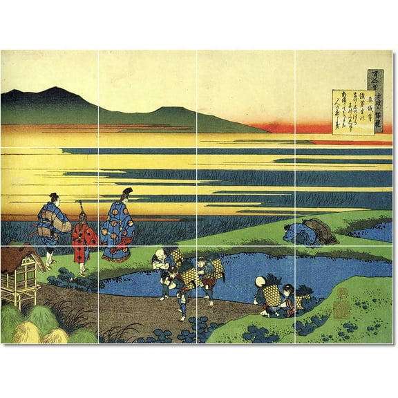 Ceramic Tile Mural-Katsushika Hokusai Ukiyo-E Painting 10. 17" w x 12.75" h using (12) 4.25 x 4.25 ceramic tiles