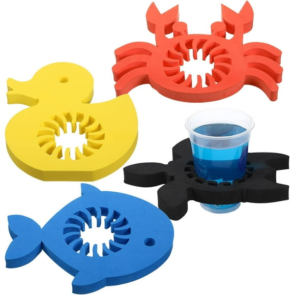 Parent4 Pcs Foam Floating Drink Holder for Pool 10 Inch Summer Animal Drink Holder Float Portable Floating Cup Tray Cooler Container Beer Tumbler Pool Bar Accessories Fits 16 to 30 Ounce for Lake