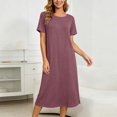 thumbnail image 5 of Jane Wardrobe Women’S Round Neck Short Sleeve Knit Midi Dress, Back Split Loose Fit Casual Nightgown, Soft Polyester Summer Home Wear Sleepwear Loungewear, 1 Piece, Sizes S Through XXL, 5 of 6